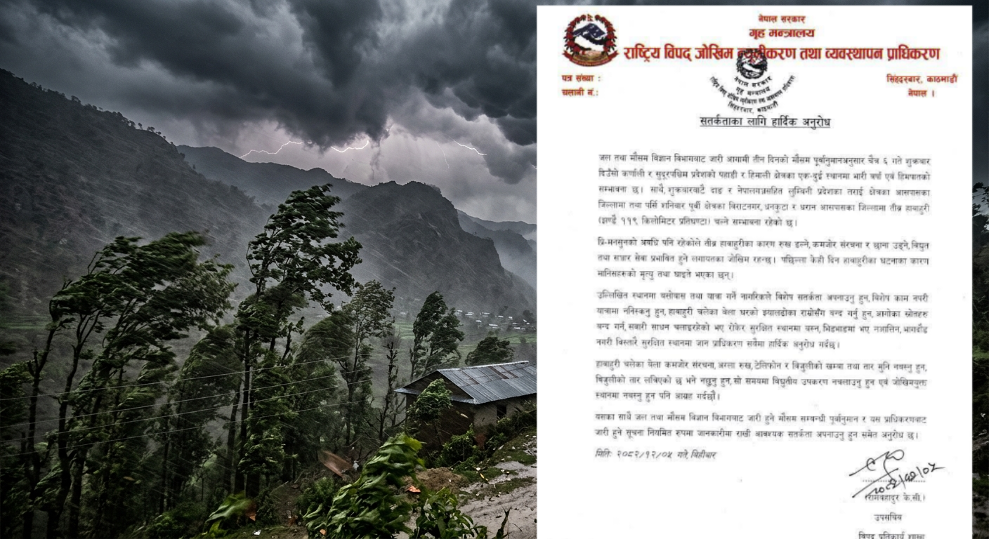 लुम्बिनी र कोशीका जिल्लामा शुक्रवार १९१ किमीको गतिमा हुरी चल्ने