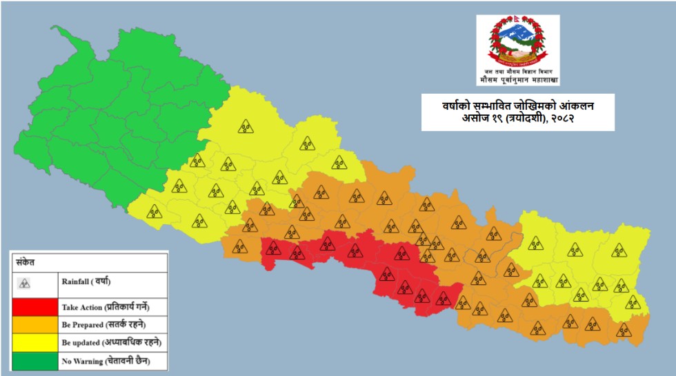 असोज १८-२० सम्म विशेष सतर्कता अपनाउन मौसम विभागको अनुरोध